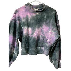 All In Favor Purple Gray Cropped Sweatshirt Mock Turtleneck Size Medium